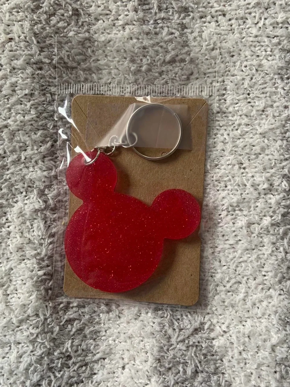 Red Glitter Mouse-Shaped Keychain